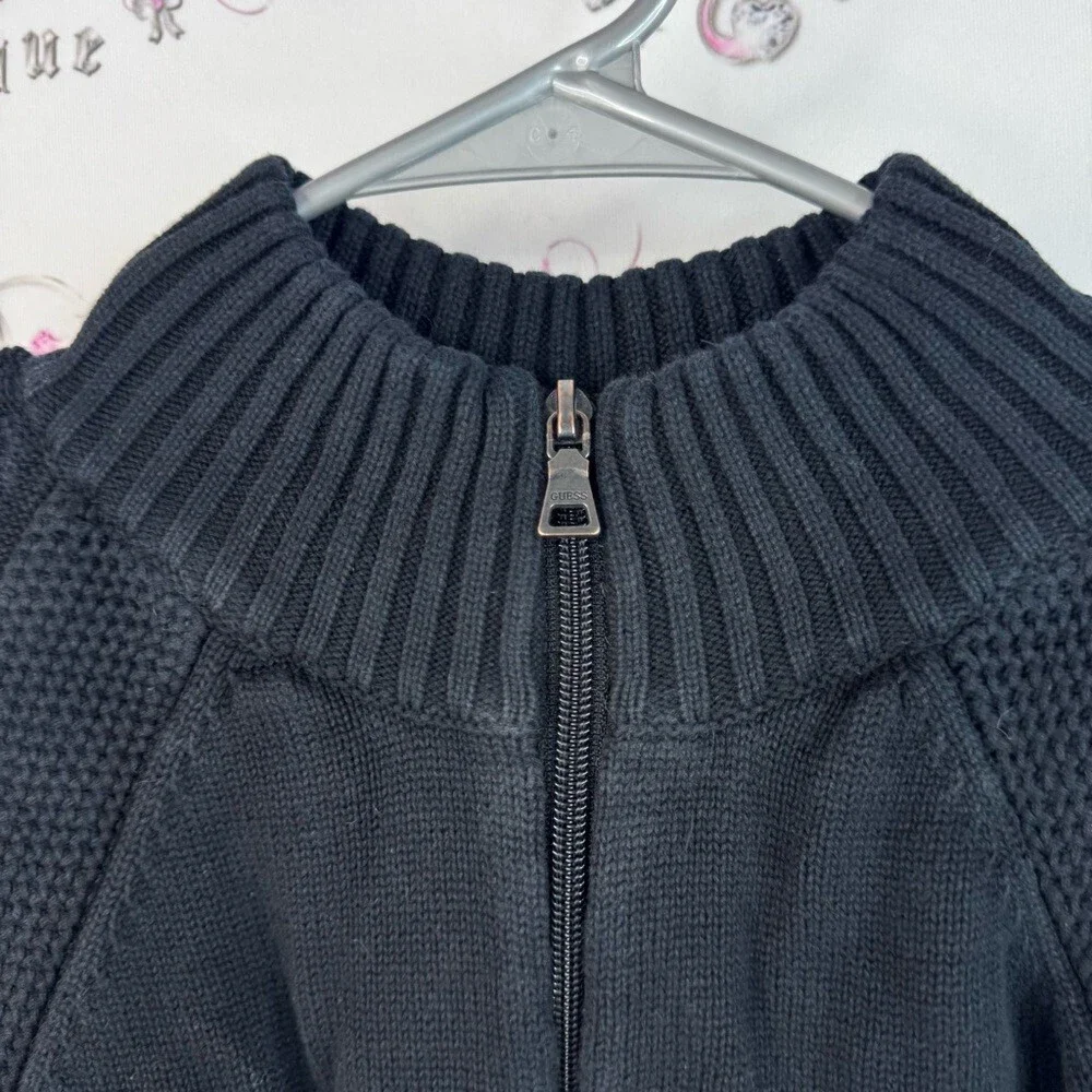 Guess sweater zip up cable knit knitted warm cozy Black Textured Knit Sweater